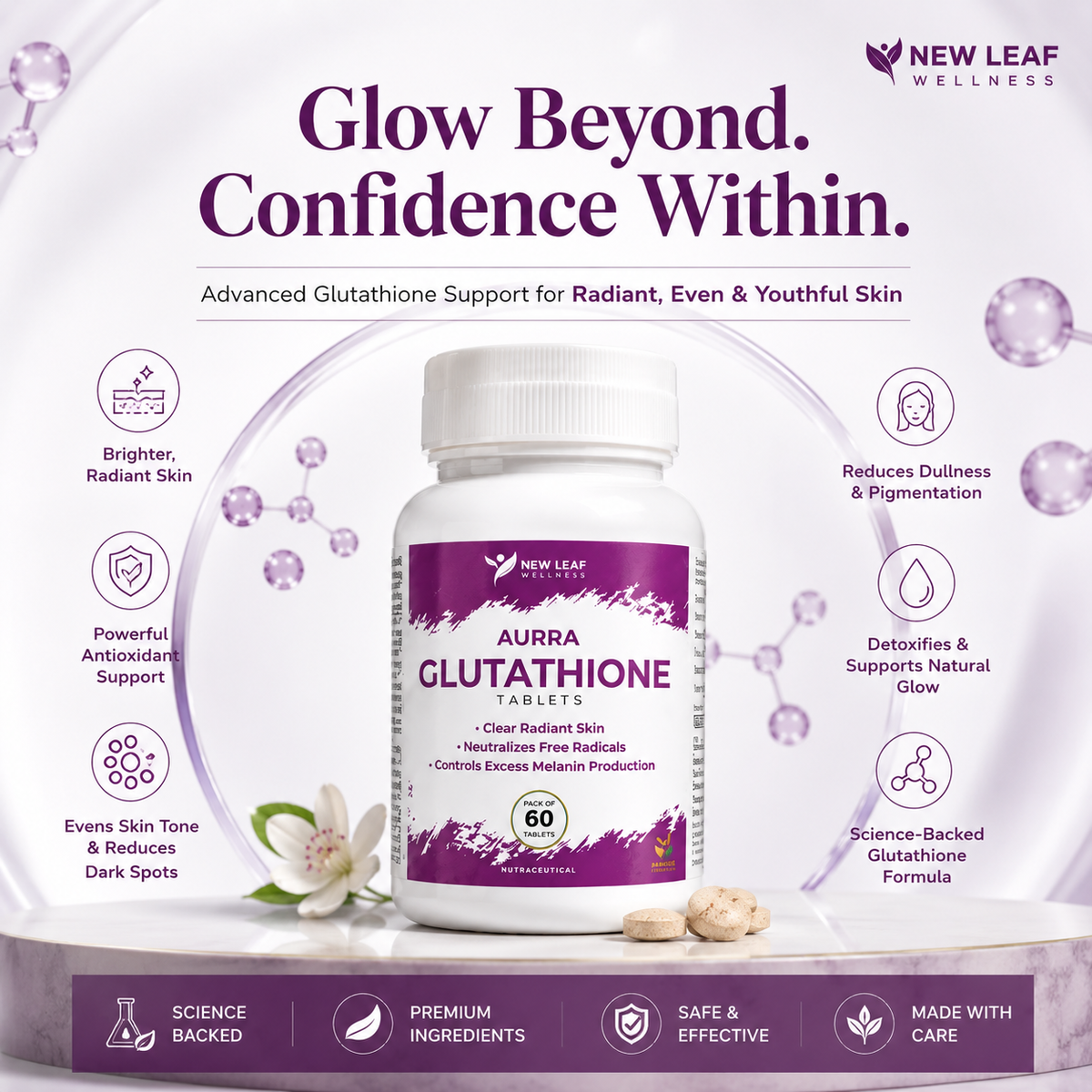 Glutathione Skin Whitening & Antioxidant Capsules – Brighten, Detox & Glow Naturally
