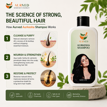 Aurkesha Ayurvedic Shampoo – Herbal Hair Cleanser for Strong, Nourished & Healthy Hair | Reduces Hair Fall | 400ml