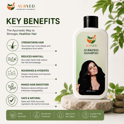 Aurkesha Ayurvedic Shampoo – Herbal Hair Cleanser for Strong, Nourished & Healthy Hair | Reduces Hair Fall | 400ml