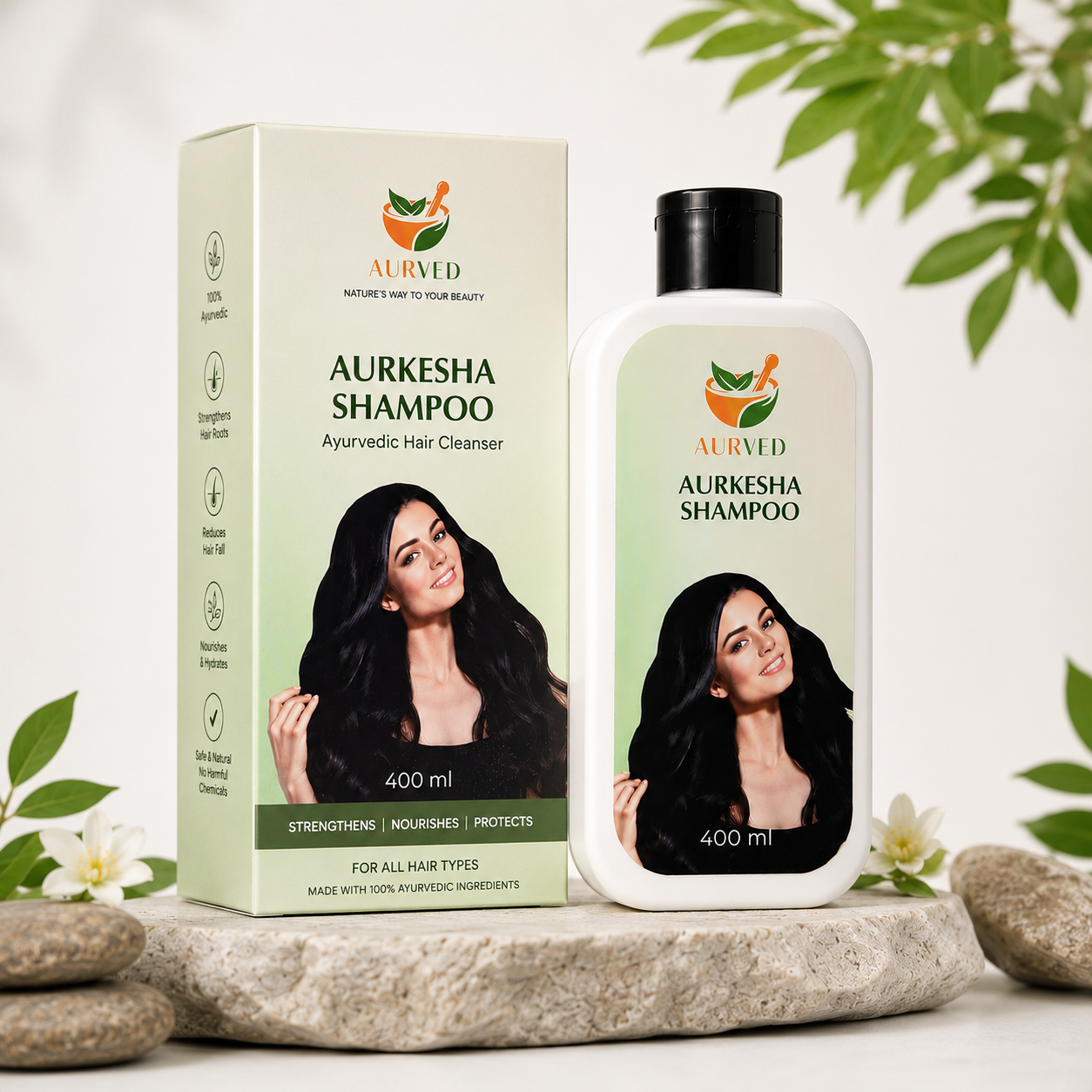 Aurkesha Ayurvedic Shampoo – Herbal Hair Cleanser for Strong, Nourished & Healthy Hair | Reduces Hair Fall | 400ml