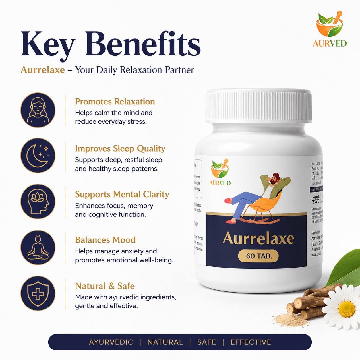 Aurrelaxe Ayurvedic Stress Relief Supplement | Natural Relaxation & Calm