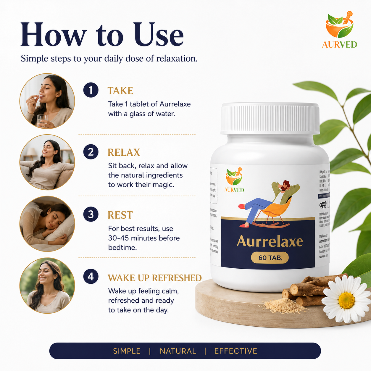 Aurrelaxe Ayurvedic Stress Relief Supplement | Natural Relaxation & Calm