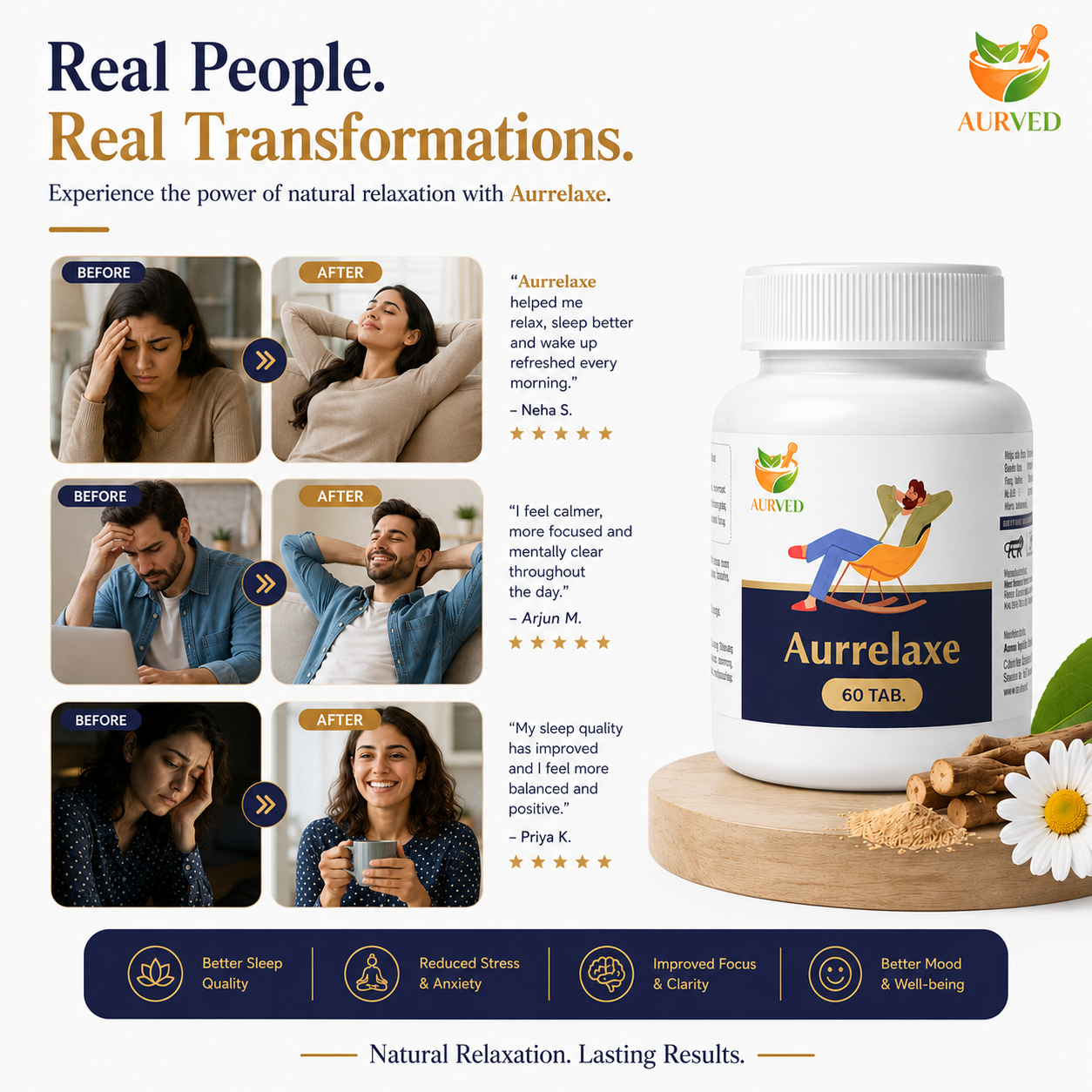 Aurrelaxe Ayurvedic Stress Relief Supplement | Natural Relaxation & Calm