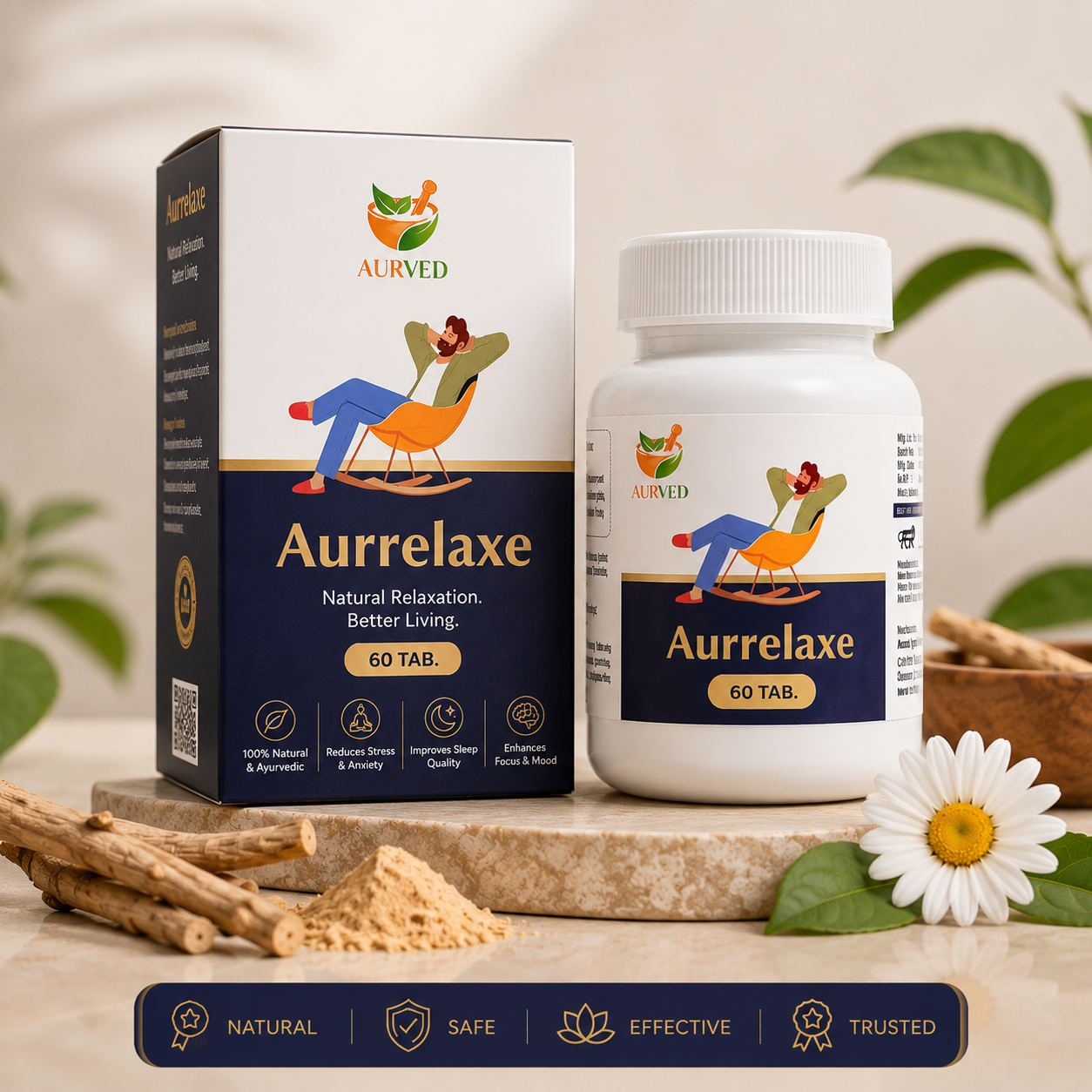 Aurrelaxe Ayurvedic Stress Relief Supplement | Natural Relaxation & Calm