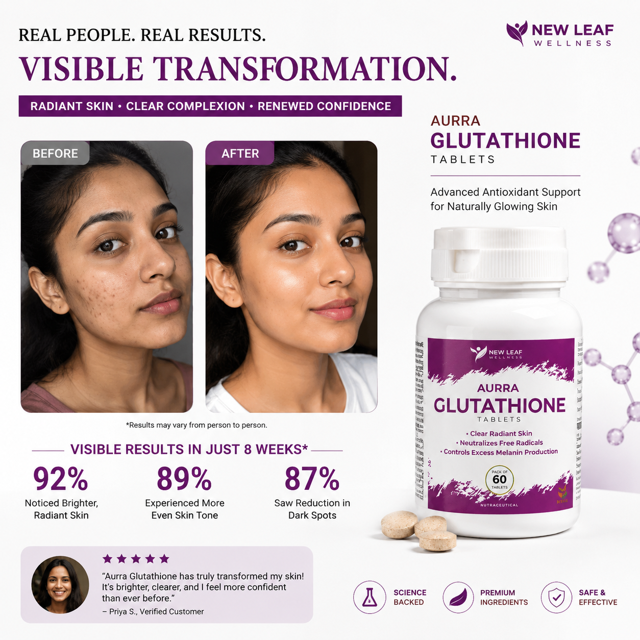 Glutathione Skin Whitening & Antioxidant Capsules – Brighten, Detox & Glow Naturally