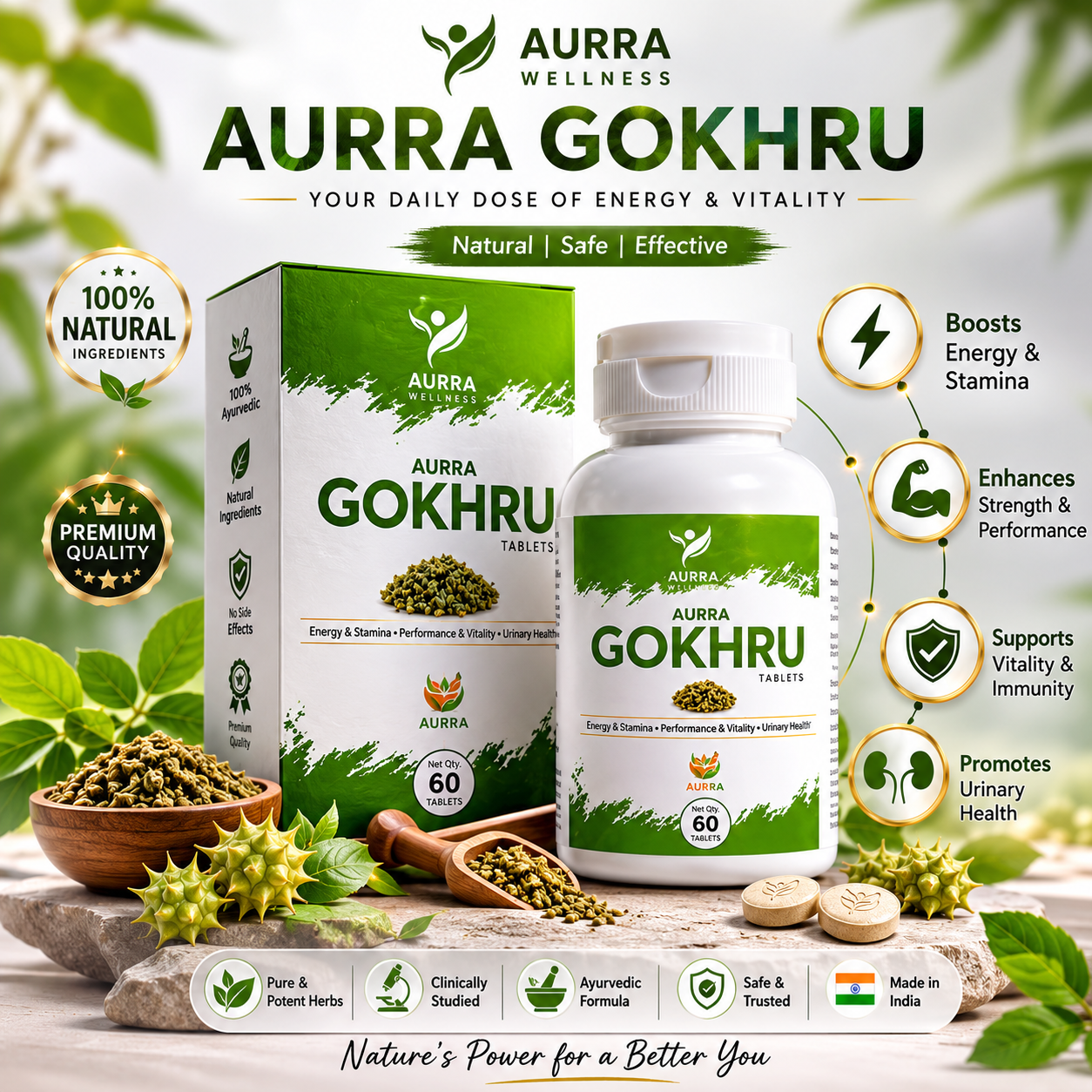 Ayurvedic Gokhru (Gokshura) Capsules – Natural Kidney, Vitality & Hormone Support
