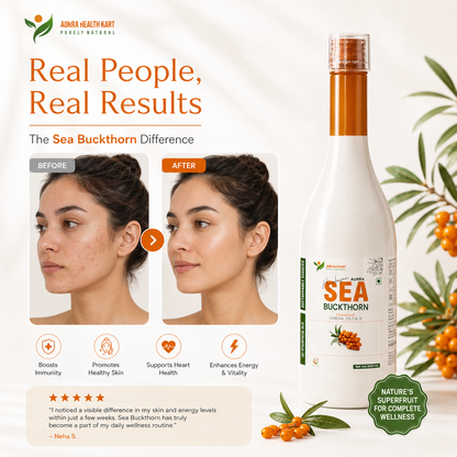 Sea Buckthorn Juice – Omega 3, 6, 7 & 9 Rich | Boosts Immunity, Glowing Skin & Heart Health | Cold Pressed, 100% Natural Ayurvedic Wellness Juice (No Added Sugar)