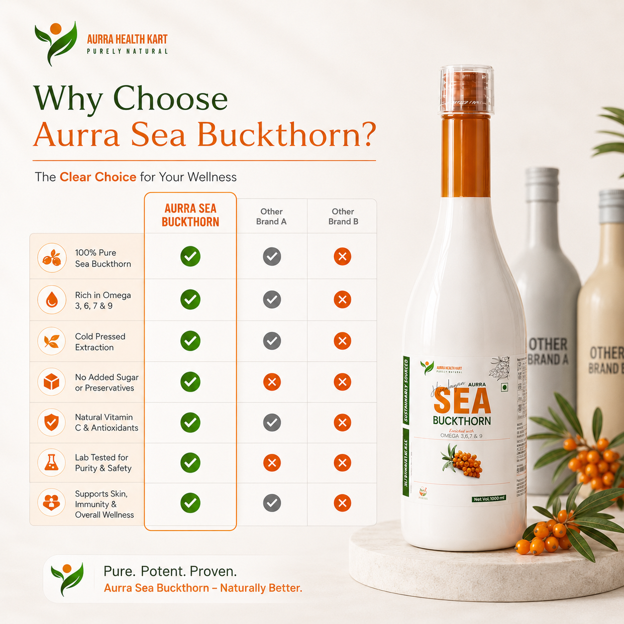 Sea Buckthorn Juice – Omega 3, 6, 7 & 9 Rich | Boosts Immunity, Glowing Skin & Heart Health | Cold Pressed, 100% Natural Ayurvedic Wellness Juice (No Added Sugar)