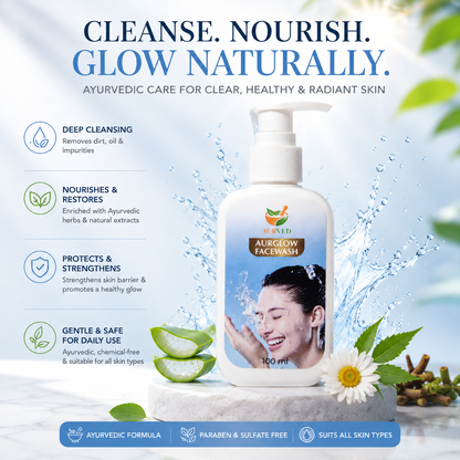 AURVED AurGlow Ayurvedic Face Wash | Deep Cleansing, Brightening & Oil Control | Natural Herbal Formula for Clear & Glowing Skin