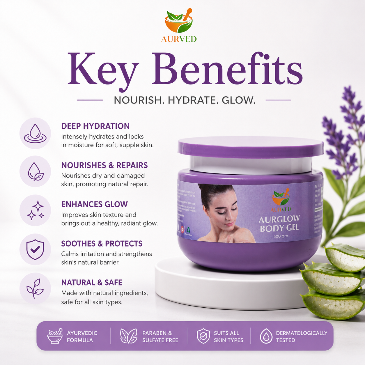 AurGlow Ayurvedic Body Gel | Natural Hydration & Glowing Skin