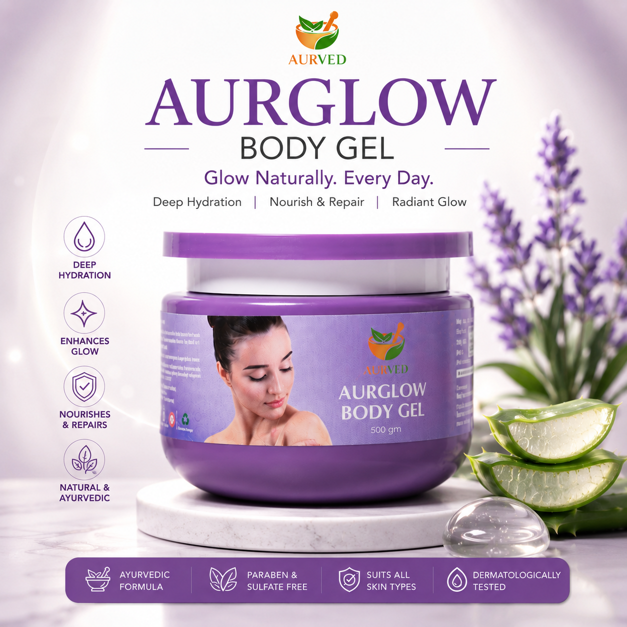 AurGlow Ayurvedic Body Gel | Natural Hydration & Glowing Skin