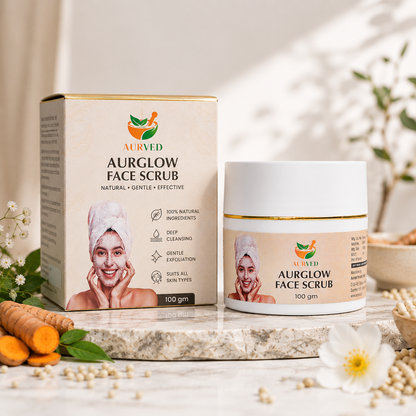 Aurved AurGlow Face Scrub – Natural Ayurvedic Exfoliating Scrub with Turmeric & Aloe Vera | Deep Cleansing, Brightening & Smooth Skin | 100g
