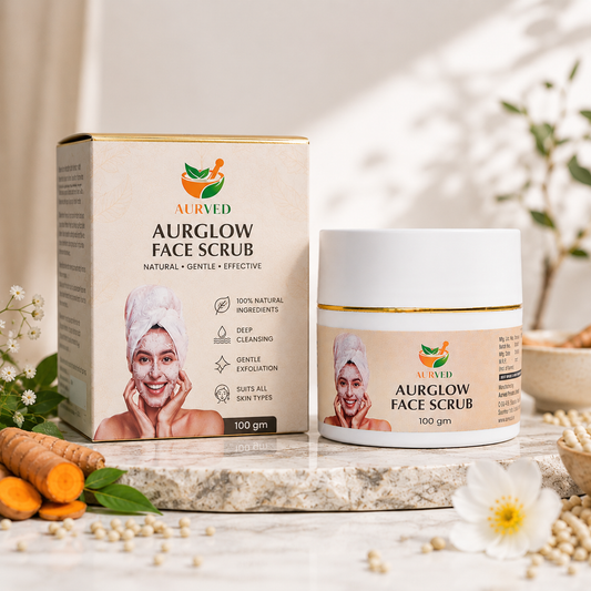 Aurved AurGlow Face Scrub – Natural Ayurvedic Exfoliating Scrub with Turmeric & Aloe Vera | Deep Cleansing, Brightening & Smooth Skin | 100g