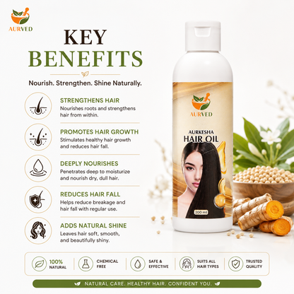 Aurved AurKesha Ayurvedic Hair Oil | Promotes Hair Growth, Reduces Hair Fall & Nourishes Scalp | 100% Natural Herbal Formula
