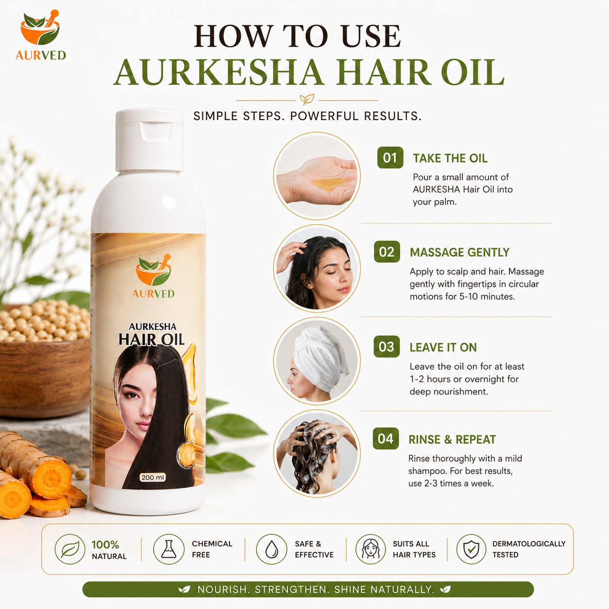 Aurved AurKesha Ayurvedic Hair Oil | Promotes Hair Growth, Reduces Hair Fall & Nourishes Scalp | 100% Natural Herbal Formula