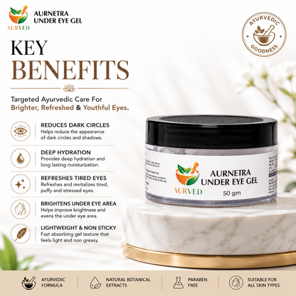 AURVED AurEyes Ayurvedic Under Eye Gel | Reduces Dark Circles, Puffiness & Fine Lines | Natural Brightening & Hydrating Eye Care