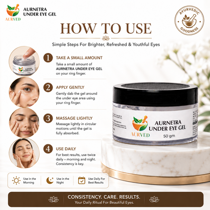 AURVED AurEyes Ayurvedic Under Eye Gel | Reduces Dark Circles, Puffiness & Fine Lines | Natural Brightening & Hydrating Eye Care