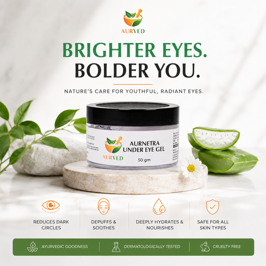 AURVED AurEyes Ayurvedic Under Eye Gel | Reduces Dark Circles, Puffiness & Fine Lines | Natural Brightening & Hydrating Eye Care