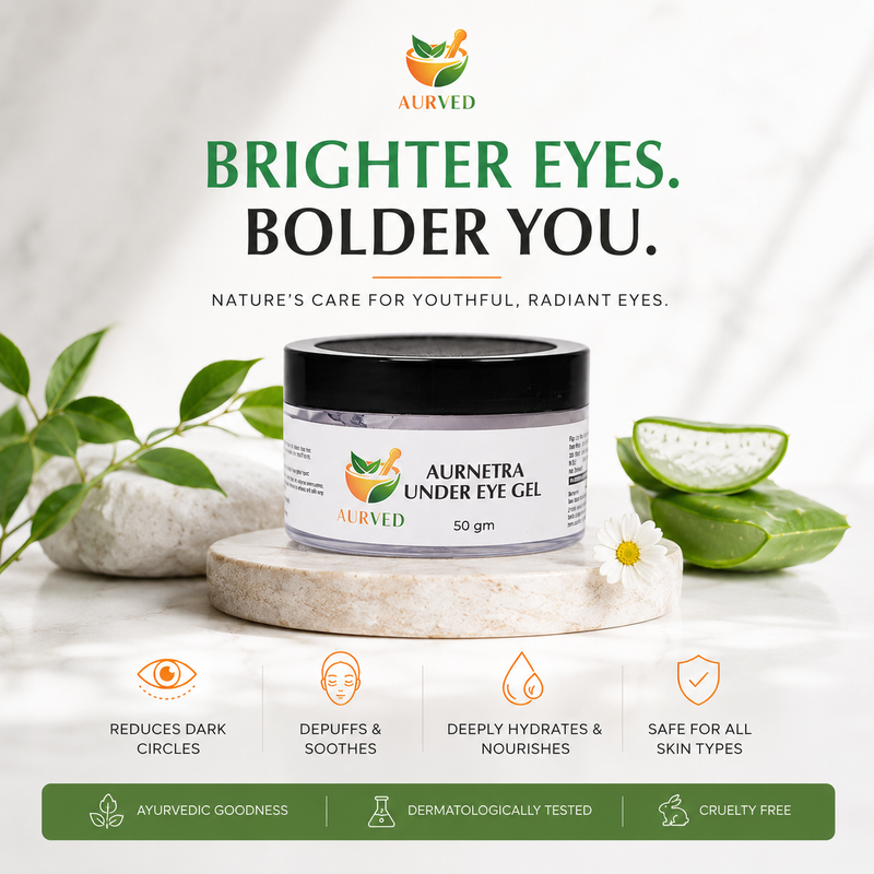 AURVED AurEyes Ayurvedic Under Eye Gel | Reduces Dark Circles, Puffiness & Fine Lines | Natural Brightening & Hydrating Eye Care